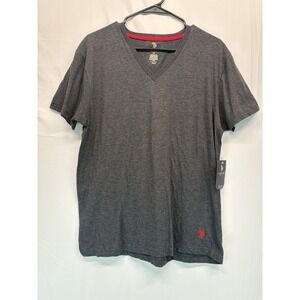 U.S. Polo Assn. Crew Neck Cotton Short Sleeve Shirt Mens Medium Grey Red Accent